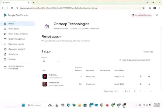 Google Play Console 2024 with 2 App
